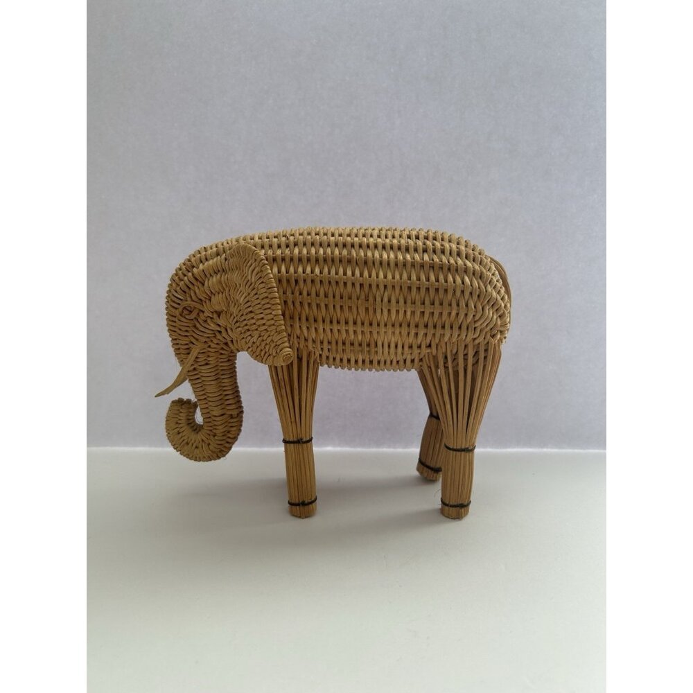 Vintage Wicker Elephant Statue Rattan Natural Handmade 7 inches x 5 1/2 inches - Picture 2 of 8